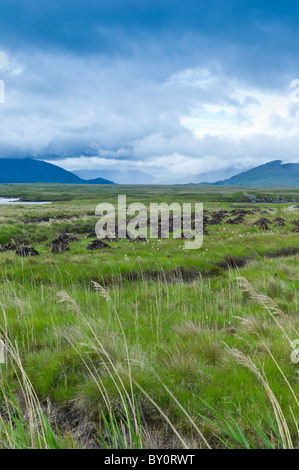 Paysage du Connemara et de tourbière, l'ancien Bog Road près de Roundstone, comté de Galway, Irlande Banque D'Images