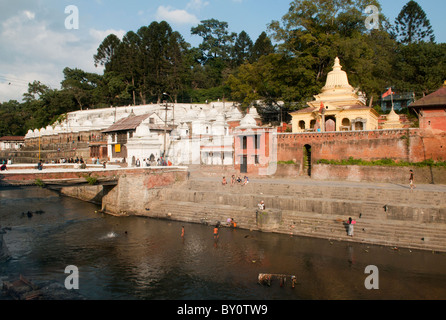 Vue sur le temple hindou de Pashupatinath sur la rivière Bagmati à Katmandou, Népal Banque D'Images