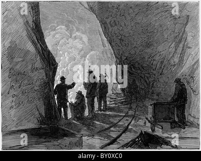 La mine de Troedyrhiw sauvée des hommes de la mine inondée de rester coincés pendant 10 jours gravure datée du 28e Apr victorienne 1877 Banque D'Images