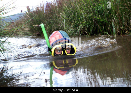 La Tourbière des Championnats du Monde de la plongée avec tuba, Llanwrtyd Wells, Mid Wales. Banque D'Images