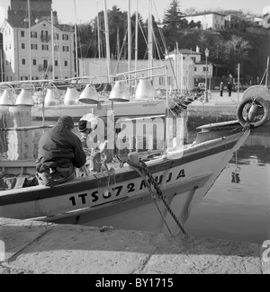 Muggia, Trieste. Les pêcheurs en triant le matin attraper. Banque D'Images