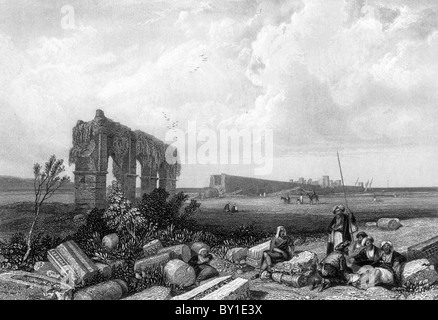 Les ruines de Tyr ; Paysage d'illustrations de la Bible 19e siècle Illustration noir et blanc ; Banque D'Images