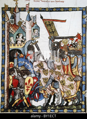 Werner Graf von Homberg (1284-1320) assiègent une ville défendue par les troupes de l'Anjou à partir de la Sicile. Le Codex Manesse. Banque D'Images