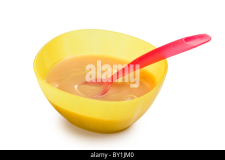 La nourriture pour bébé dans un bol en plastique Banque D'Images