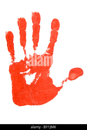 Handprint rouge sur fond blanc Banque D'Images