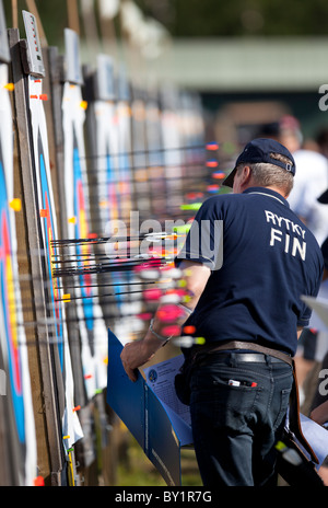 Cible standard de tir à l'arc FITA et des flèches lui ont tiré , points de calcul concurrents , Finlande Banque D'Images