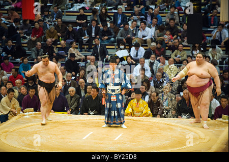 L'Asie, Japon, Kyushu, Fukuoka, Fukuoka concours de Sumo, bout des rituels, Kyushu Basho Banque D'Images