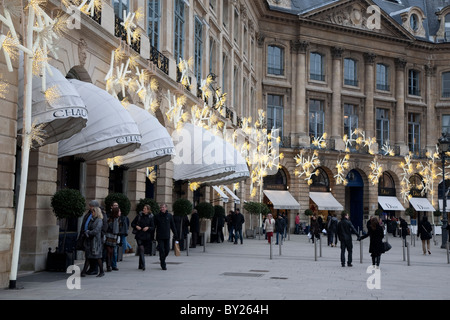 Place Vendôme Square Décorées pour Noël à Paris, France Banque D'Images