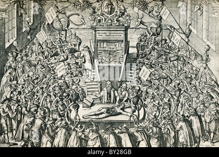 Les étudiants inscrits à un cours d'anatomie à l'Université de Leiden, Leiden, Pays-Bas au 17e siècle. Banque D'Images