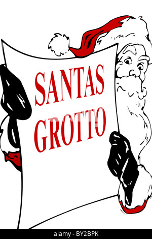 Santas grotto signe de Noël sur fond blanc Banque D'Images