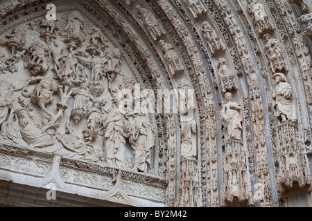 Détail sur l'entrée de la Cathédrale de Rouen en Normandie, France Banque D'Images