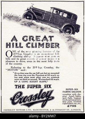 Publicité originale pour Crossley Motors Ltd 20,9 Super Six chevaux location de manufactued de 1927 à 1931 à Manchester en Angleterre UK Banque D'Images