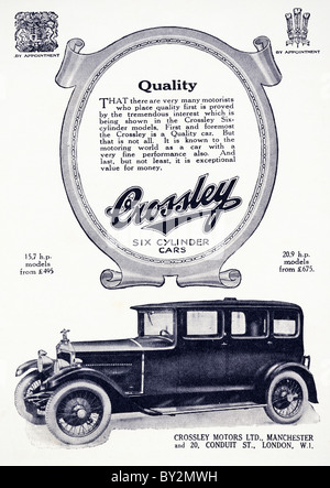 Publicité originale pour Crossley Motors Ltd 15,7 & 20,9 chevaux voitures fabriquées de 1927 à 1931 à Manchester en Angleterre UK Banque D'Images