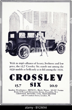 Publicité originale pour Crossley Motors Ltd 15,7 & 20,9 six voitures manufactued h.p. de 1927 à 1931 à Manchester en Angleterre UK Banque D'Images