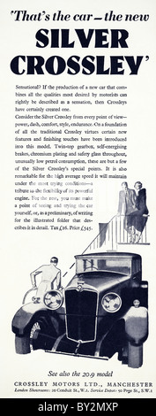 Publicité originale pour Crossley Motors Ltd Location de manufactued Crossley d'argent de 1930 à 1934 à Manchester en Angleterre UK Banque D'Images