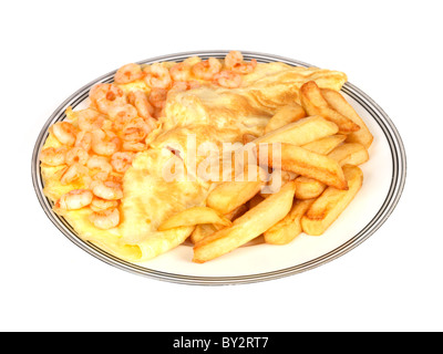 Crevettes fraîchement cuisiné ou omelette de crevettes frites et isolé sur un fond blanc avec aucun peuple et un chemin de détourage Banque D'Images