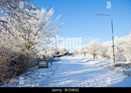 Scène couverte de neige à Osgodby près de Scarborough, Royaume-Uni Banque D'Images