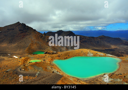 Les lacs d'Émeraude sur le Tongariro Alpine Crossing Banque D'Images