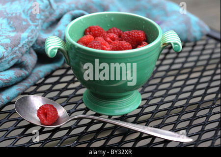 Dans l'ancienne tasse de framboise Banque D'Images