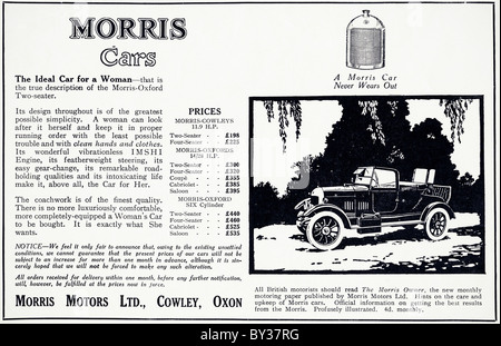 Publicité originale pour Morris Motors Ltd 11,9 Morris-Oxford Bullnose voiture fabriquée de 1920 à 1926 dans la région de Cowley Oxford England UK Banque D'Images