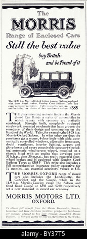 Publicité originale pour Morris Motors Ltd 14/28 Morris-Oxford Bullnose voiture fabriquée de 1925 à 1926 dans la région de Cowley Oxford England UK Banque D'Images