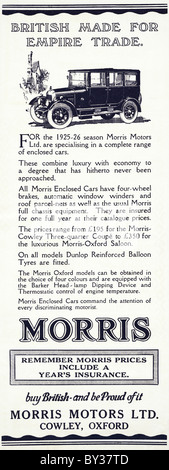 Publicité originale pour Morris Motors Ltd Morris-Oxford & Cowley Bullnose salon de voiture faites de 1920 à 1926 dans la région de Cowley Oxford Angleterre Banque D'Images