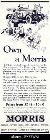 Publicité originale pour Morris Motors Ltd voitures Morris de 1926 à 1931 manufactued dans Cowley Oxford England UK Banque D'Images