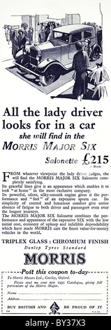 Publicité originale pour Morris Motors Ltd Morris majeure Six voiture fabriquée de 1931 à 1933 dans la région de Cowley Oxford England UK Banque D'Images