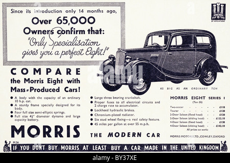 Publicité originale pour Morris Motors Ltd Morris huit séries 1 manufactued voiture de 1935 à 1937 à Cowley Oxford England UK Banque D'Images