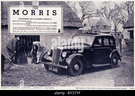 Publicité originale pour Morris Motors Ltd Morris Quatorze Six séries 2 voiture fabriquée de 1936 à 1939 dans la région de Cowley Oxford Angleterre Banque D'Images