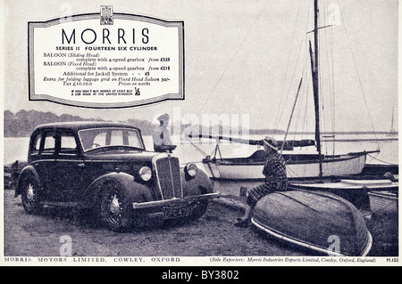 Publicité originale pour Morris Motors Ltd Morris Quatorze Six séries 2 voiture fabriquée de 1936 à 1939 dans la région de Cowley Oxford Angleterre Banque D'Images