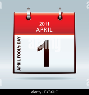 April Fools Day icône calendrier avec bannière rouge et ombre portée historique Banque D'Images