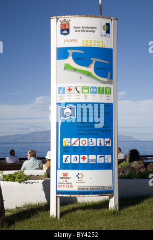 Pôle d'information pour les plages de Playa de las Americas, Tenerife, Canaries, Espagne Banque D'Images