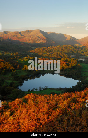 Vue sur Loughrigg Tarn vers les collines de Coniston en automne dans le Lake District Banque D'Images