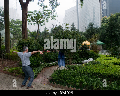 Man practicing Tai Chi, United Jour de Vietnam, Central Park, Ho Chi Minh, Vietnam Banque D'Images