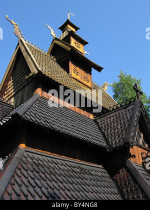 Reproduction miniature stavkirke traditionnelles (église), savjord, beiarn, à l'ouest de Rzeszow, Nordland, Norvège Banque D'Images