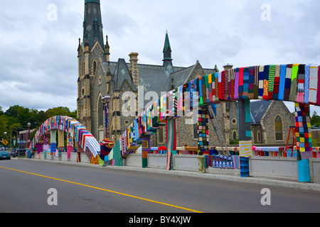 Le tricot en plein air pont l'art public sur Cambridge Canada Banque D'Images