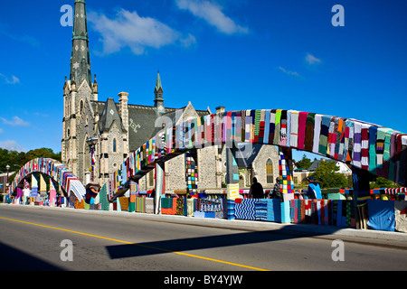 Le tricot en plein air pont l'art public sur Cambridge Canada Banque D'Images