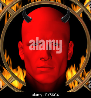 Red Devil et l'enfer des flammes. Digital 3d illustration. Banque D'Images