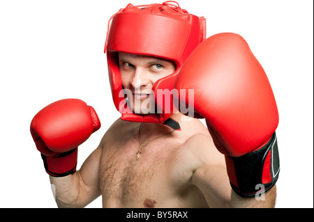 Boxe boxeur professionnel isolé sur fond blanc Banque D'Images