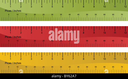 Set ruler Pica isolé sur un fond blanc. Banque D'Images