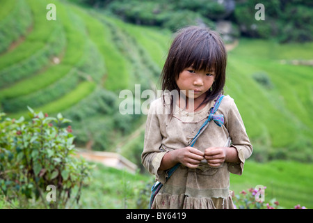 Fille dans Sapa-Ta Phin treeking road. Sapa, province de Lao Cai, Vietnam Banque D'Images