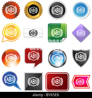 Système de freinage avec antiblocage icon set isolé sur un fond blanc. Banque D'Images