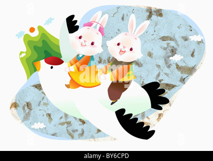 Illustration en 2017 année lunaire des lapins Banque D'Images