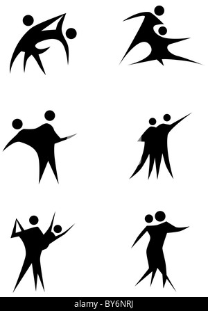 Couple dancing stick figure set isolé sur un fond blanc. Banque D'Images