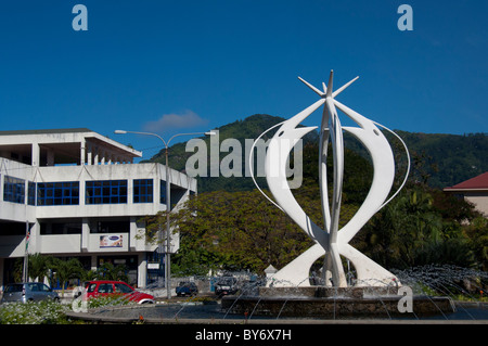 Les Seychelles, l'île de Mahé. Capitale de Victoria. Centre-ville, de l'Unité & Monument fontaine. Banque D'Images