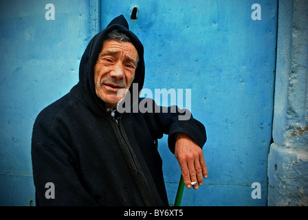 Portrait of elderly man berbère, Sousse, Tunisie Banque D'Images