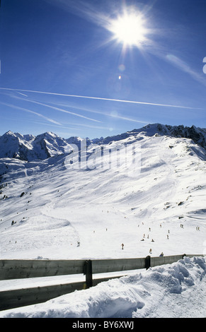 Pente de ski et paysage d'hiver, Wenns, Jerzens, Pitztal, Tyrol, Autriche Banque D'Images