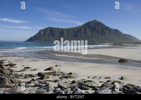 Skadsanden Beach, près de Flakstad, Flakstadoy, Lofoten, Nordland, Norvège, Europe Banque D'Images