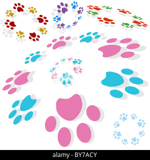 Paw print circle isolé sur un fond blanc. Banque D'Images